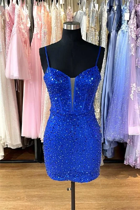 off-shoulder dressSweetheart Spaghetti Straps Sequin Bodycon Homecoming Dress