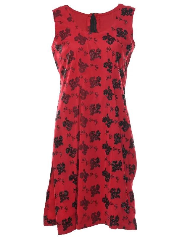 casual sports coatFloral Print Black & Red Evening Dress - M