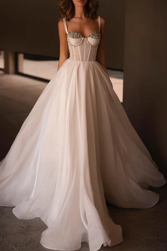 elegant shift dressA Line Sweetheart Hall Casual Wedding Dress Beads Simple Bridal Gown QW2668