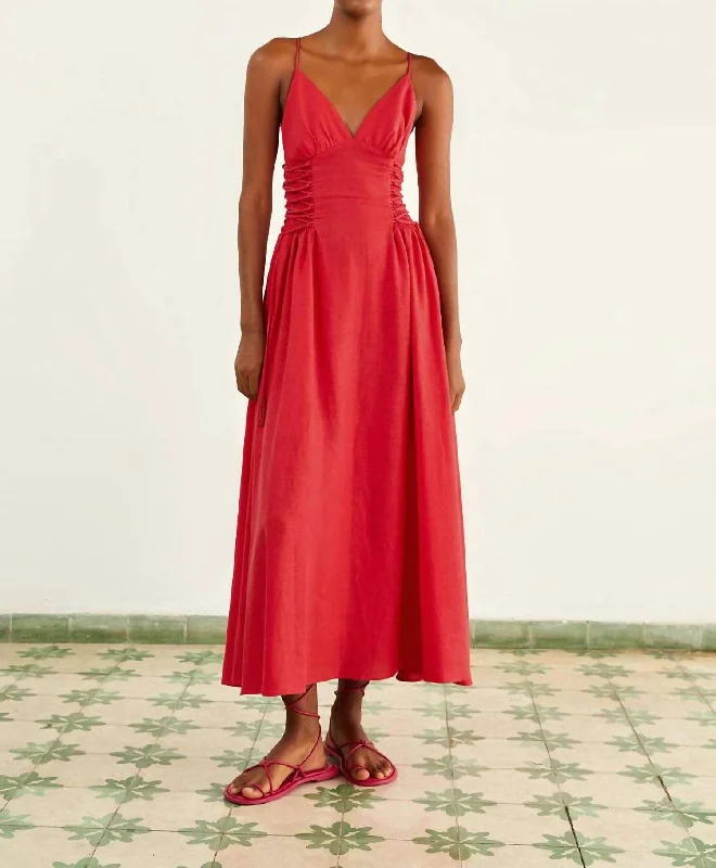 casual evening dressSleveless Midi Dress In Red