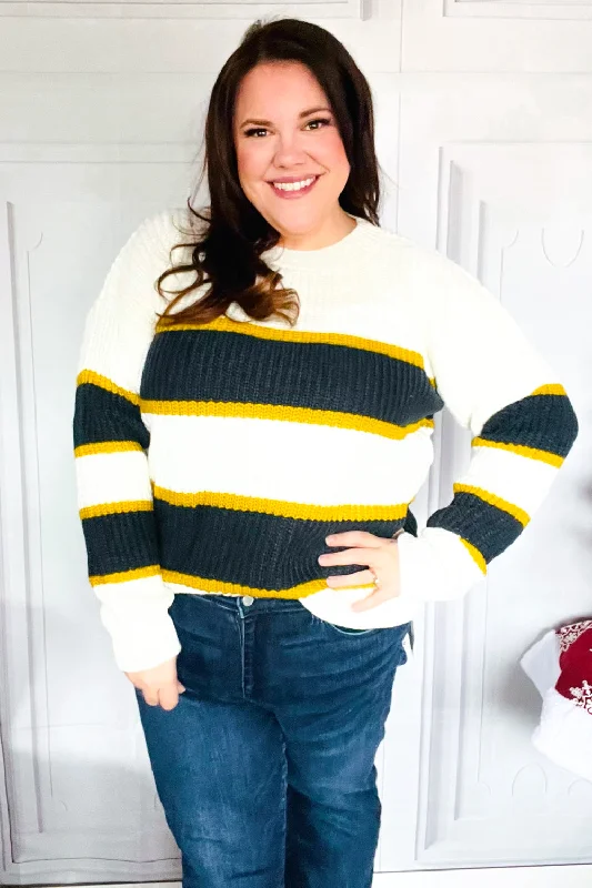 stylish peacoatCasual Chic Yellow & Ivory Stripe Oversize Knit Sweater (Open Pack)