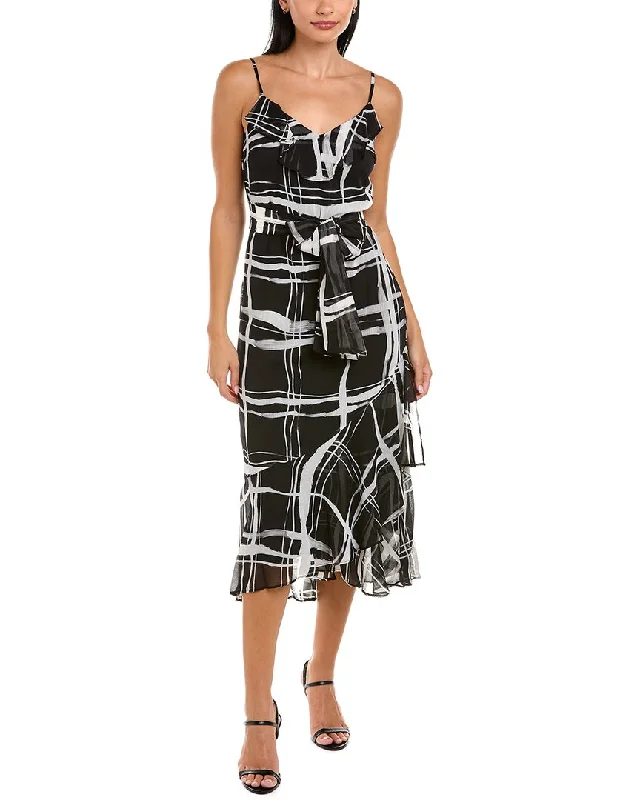 wool dressKARL LAGERFELD Crinkle Chiffon Ruffle Maxi Dress