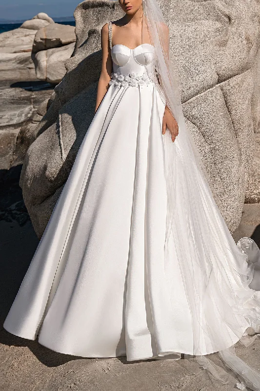 statement dressBall Gown Sweetheart 3D Appliques Satin Wedding Dress QW2199