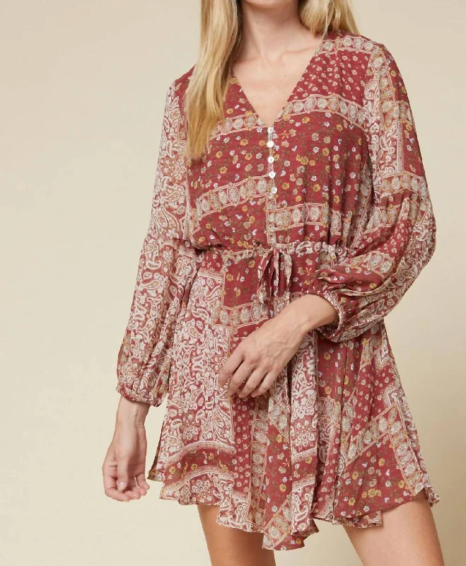 silk dressPaisley Print Dress In Marsala Wine