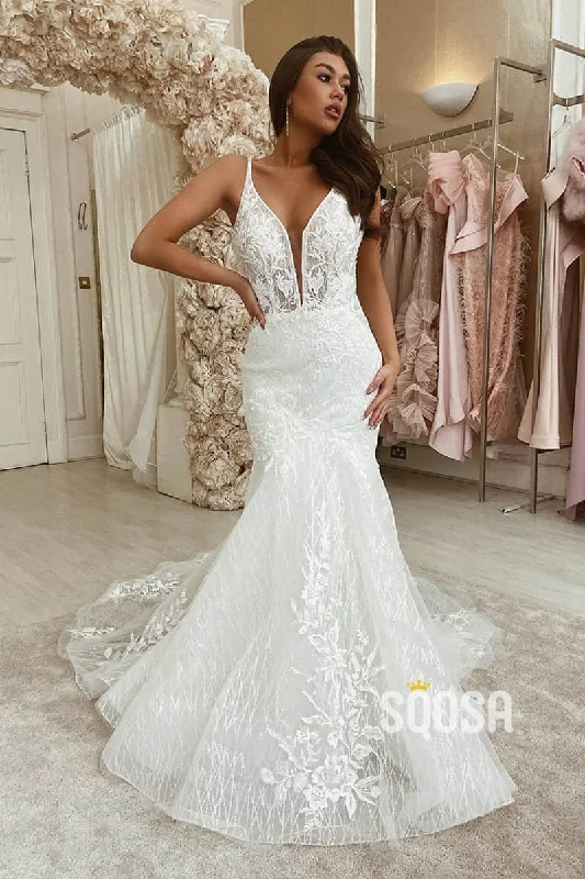 wrap dressMermaid/Trumpet Wedding Dress Attractive V-neck Appliques Lace Wedding Gown QW2241