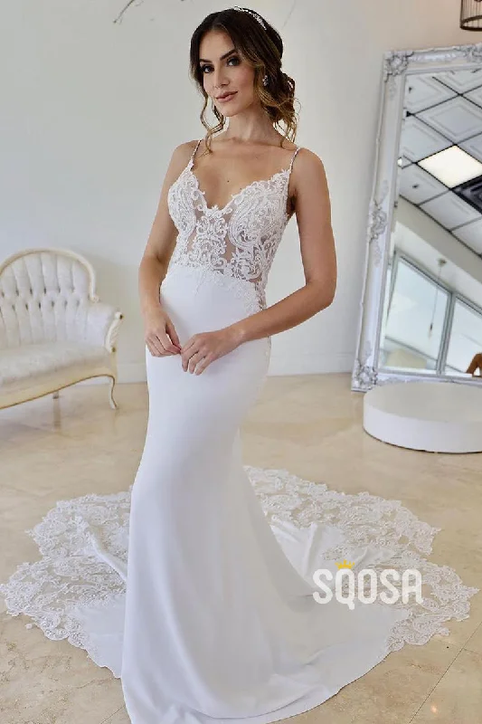 stylish dressSpaghetti Straps V-Neck Lace Appliques Bohemian Wedding Dress QW2630