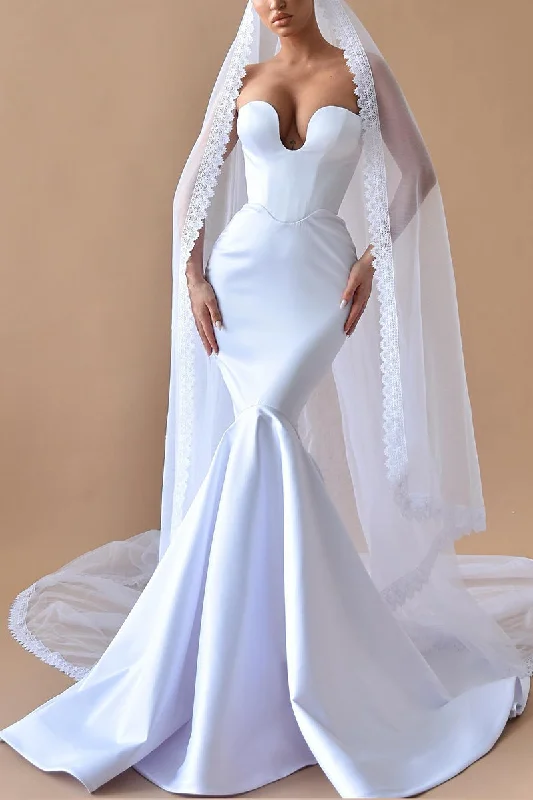 casual slip dressSexy V neck Satin Mermaid Wedding Dress Bridal Gown QW0920