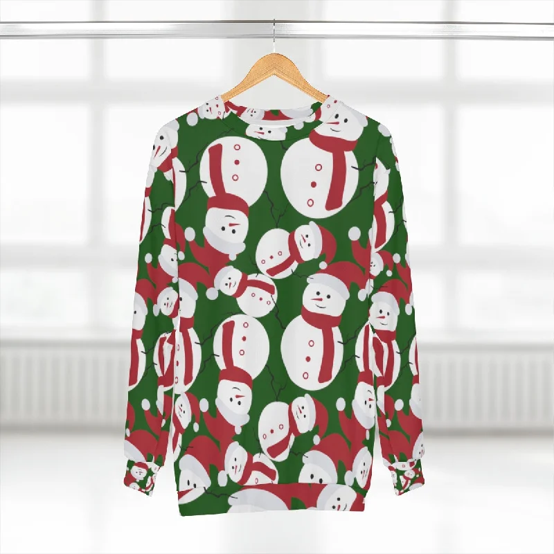 loose fit athletic hoodieGreen Christmas Snowman Sweatshirt, Best Dark Green Cute Snowman Christmas Holiday Unisex Sweatshirt - Made in USA