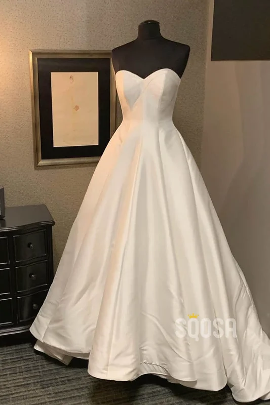 wool dressA-line Sweetheart Ivory Satin Rustic Wedding Dress Bridal Gown QW2215