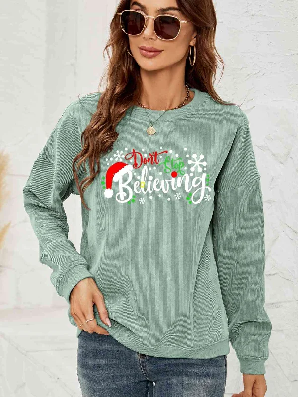 vibrant athletic hoodieDON'T STOP BELIEVING Graphic Sweatshirt