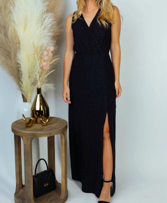 elegant maxi dressMetallic Long Dress In Black