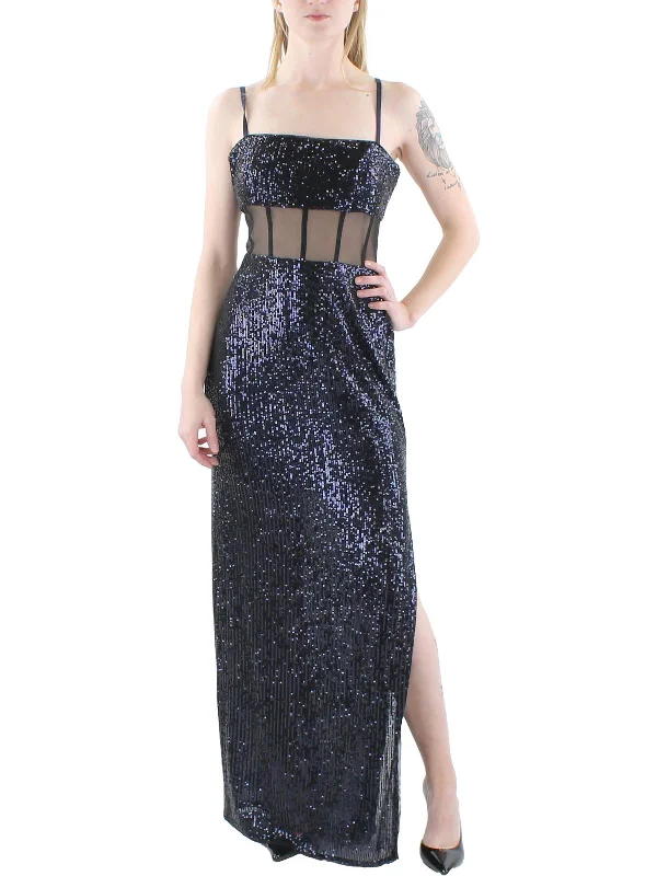 shift dressWomens Sequined Illusion Evening Dress