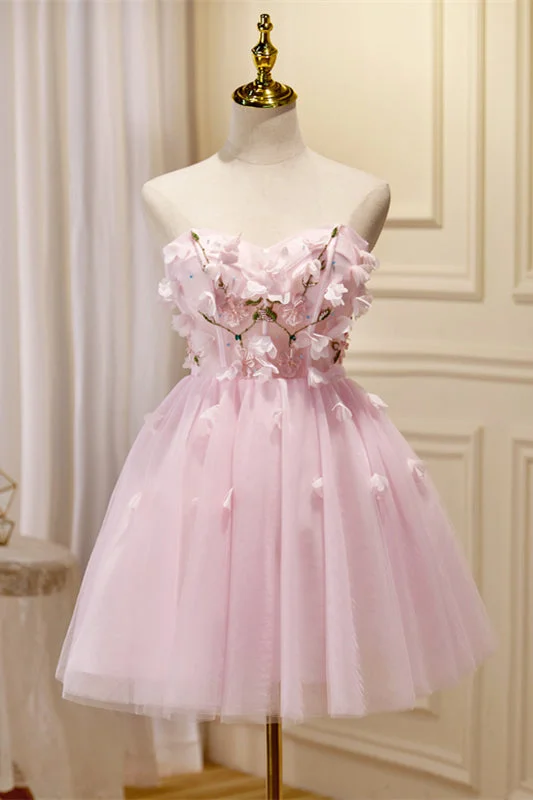 floral wrap dressPink Sweetheart Strapless 3D Appliques Homecoming Dress