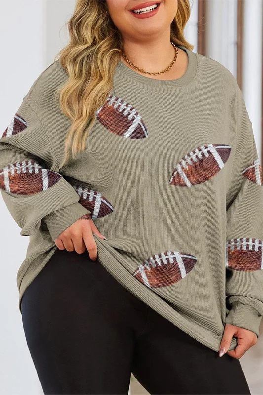 stylish training hoodiePlus Size Sequin Football Dropped Shoulder Sweatshirt