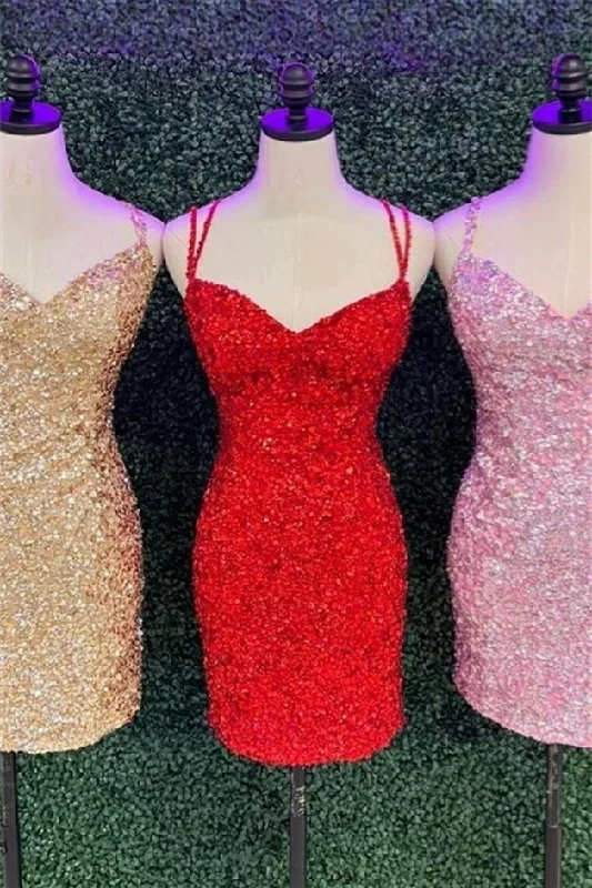 knit dressRed Straps Sequins Sheath Homecoming Dress