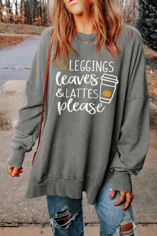 premium athletic sweatshirtLEGGINGS LEAVES LATTES PLEASE Graphic Sweatshirt