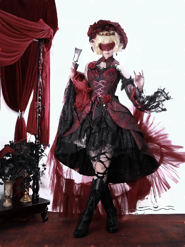 layered dressCornfield Lolita~Rose Blood~Black Red Gothic Lolita JSK Jacquard Court Dress