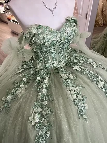 floral dressWomen's Spaghetti Quinceanera Ball Gown Lace Applique for Sweet 15 16 Dresses Y3038