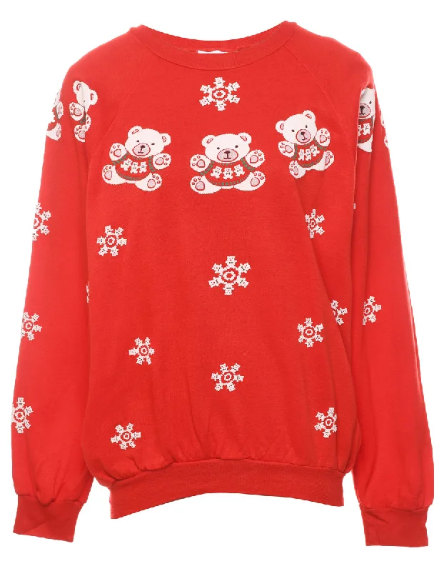 stylish raincoatTeddy Bear Print Christmas Sweatshirt - M