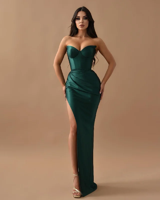 floral midi dressSheath Strapless Pleats Green Long Prom Evening Dress QP3131