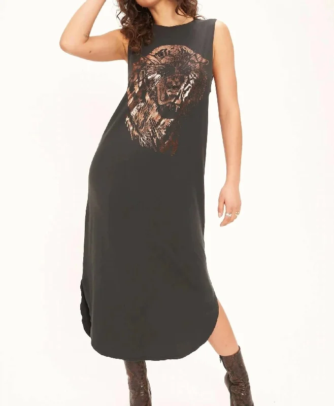 one-shoulder dressTiger Face Tank Dress In Vintage Black