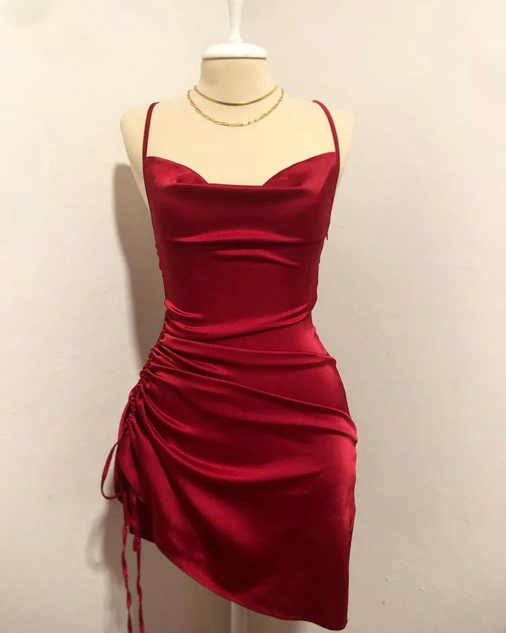 one-shoulder dressRed Sheath Short Prom Dress Homecoming Dress