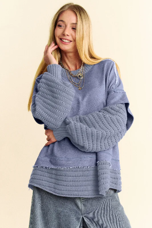 relaxed fit sports hoodieDavi & Dani Faux Layered Round Neck Sweater