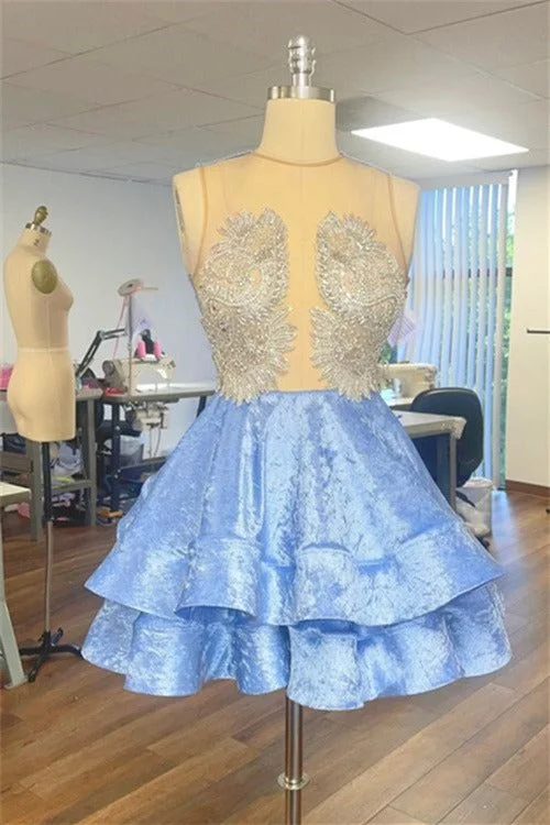 playful dressBaby Blue with rhinestone Homecoming Dress