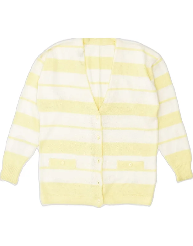 classic hoodieVINTAGE Womens Cardigan Sweater UK 18 XL Yellow Striped Classic