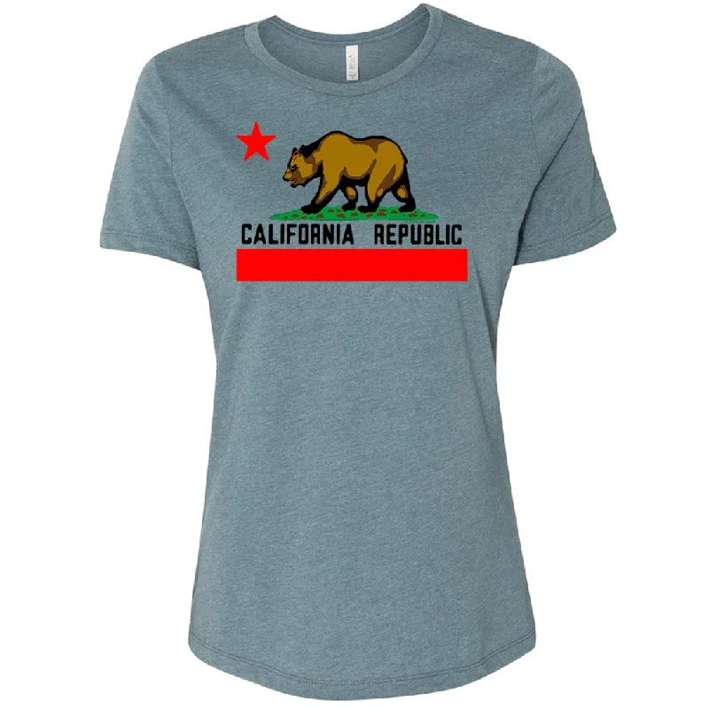 vibrant athletic hoodieCalifornia Republic Borderless Bear Flag Black Text Women's Relaxed Jersey Tee