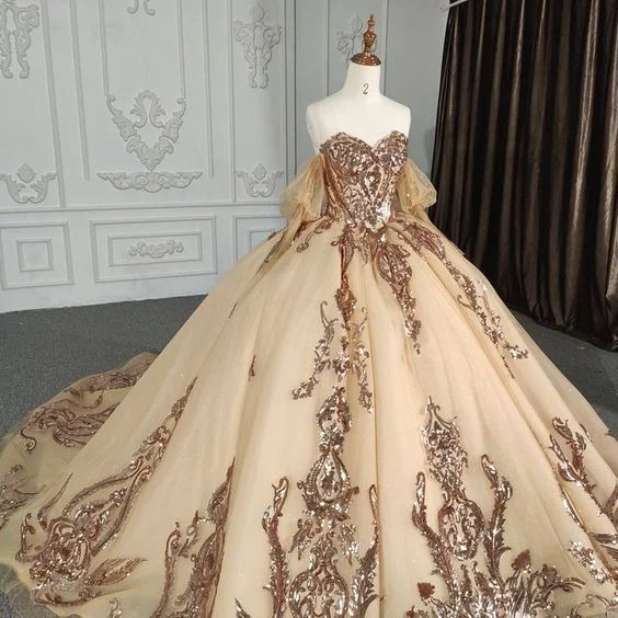 elegant evening dressBall Gown Fashion Gold Sweetheart Quinceanera Dresses Y2859