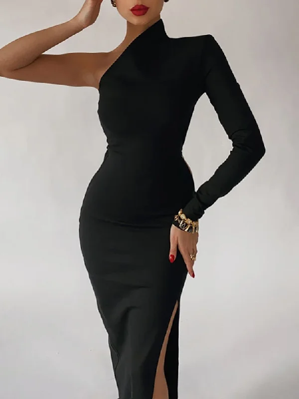 windproof jacketLong Elegant Dresses for Women Summer One Shoulder Maxi Dress Bodycon Sexy Black Slit Fomal Wedding Evening Party Dress 2022