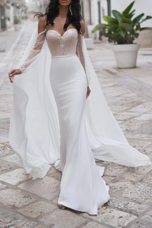 ashionable dressMermaid Wedding Dress Sweetheart Beads Boho Wedding Gowns with Detachable Shawl QW2271