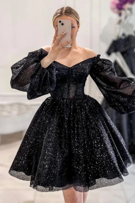 summer dressA-line Off Shoulder Long Sleeves Vintage Homecoming Dress QP0852