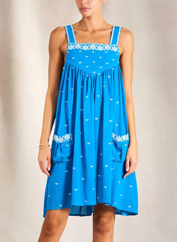 trendy mini dressJeanie Embroidered Sundress in Blue