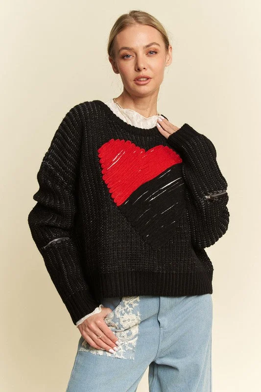 sleek gym hoodieDavi & Dani Contrast Heart Dropped Shoulder Sweater