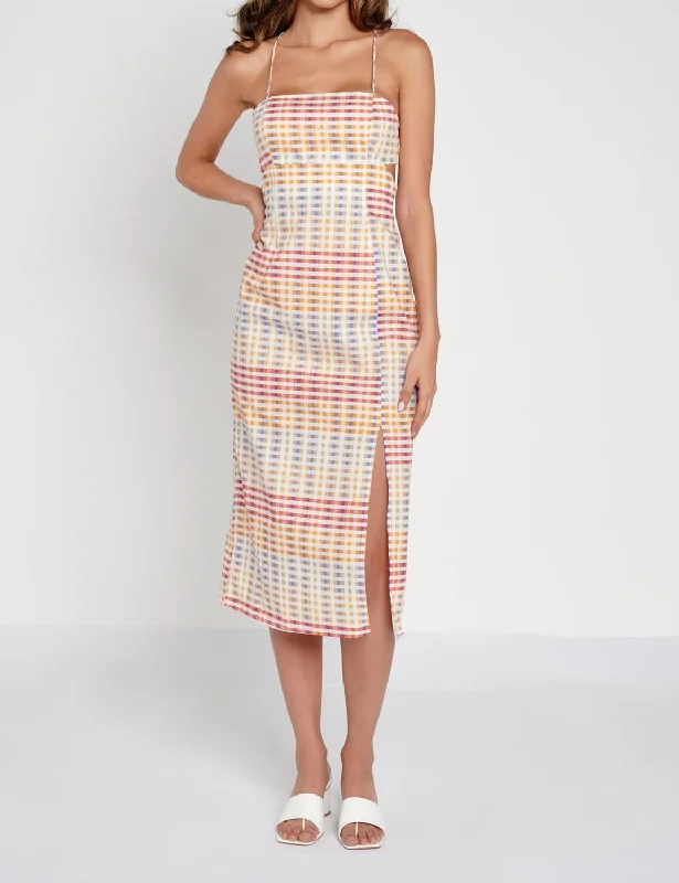 off-the-shoulder dressOrganic Cotton Checked Cutout Midi Dress