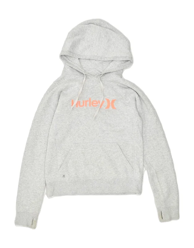 comfy hoodieHURLEY Womens Oversized Graphic Hoodie Jumper UK 10 Small Grey Cotton