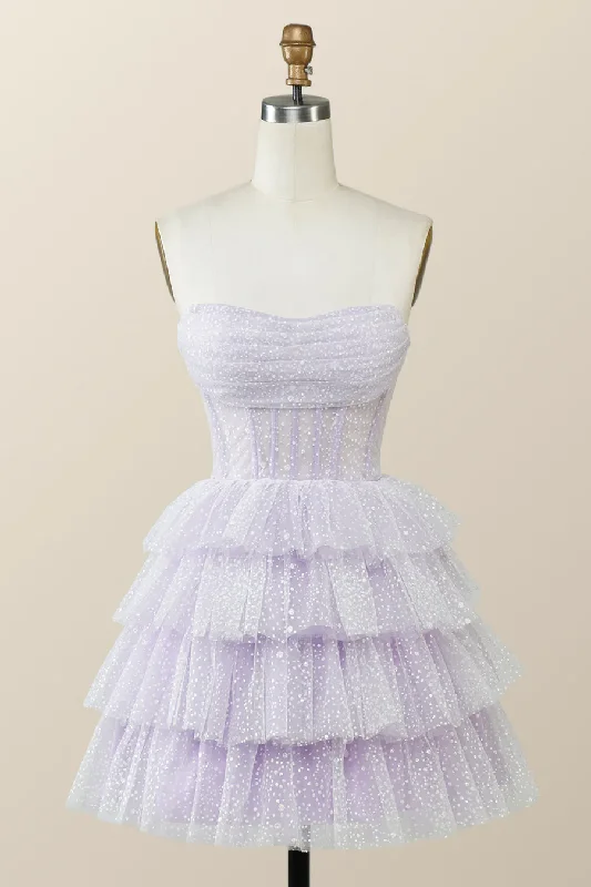 fitted cocktail dressLavender Strapless Cowl Neck Short A-line Homecoming Dress  Y2780