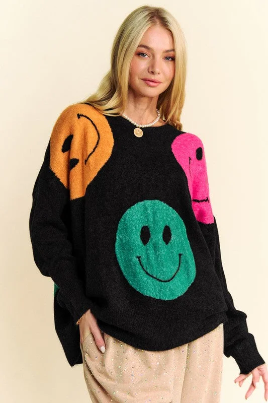 warm athletic hoodieDavi & Dani Contrast Smile Round Neck Oversize Sweater