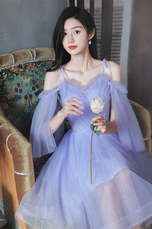 high-waisted dressLavender Flaunting Off-the-Shoulder Bow Tie Shoulder Tulle Homecoming Dress