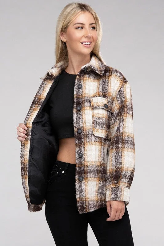 comfortable outerwearPlaid Flannel Shacket