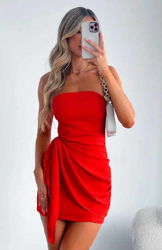 trendy bodycon dressRed Strapless Homecoming Dress,Red Cocktail Dress Y2914