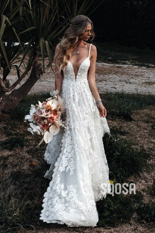 trendy bodycon dressSexy V-neck Exquisite Lace Bohemian Wedding Dress QW2433