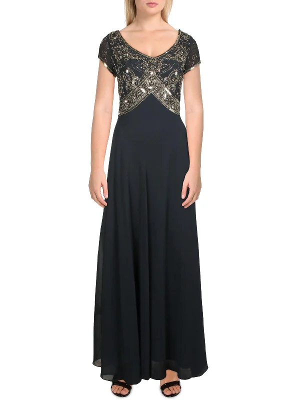 chic shift dressWomens Chiffon Embellished Evening Dress