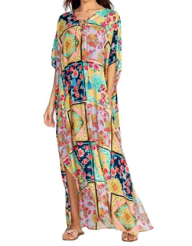 trendy bodycon dressJaper Lace Up Maxi Kaftan Dress in Multi