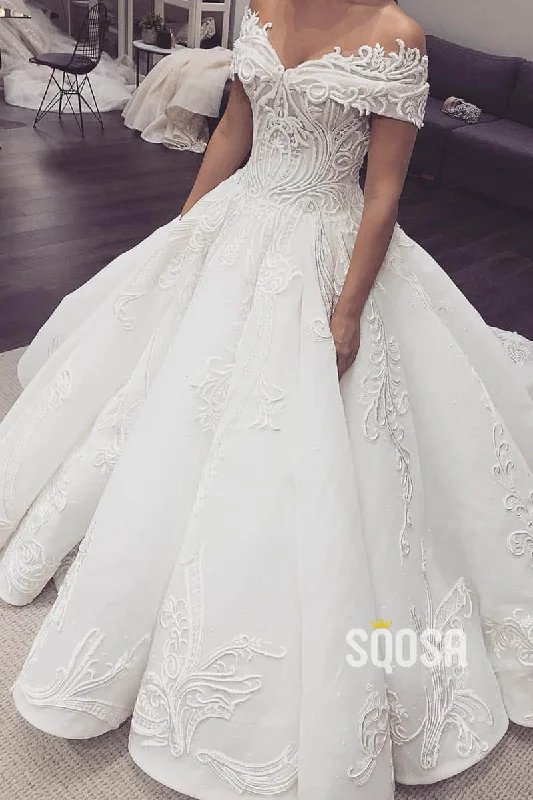 ashionable dressBall Gown Unique Off-Shoulder Luxury Lace Wedding Dress QW2492