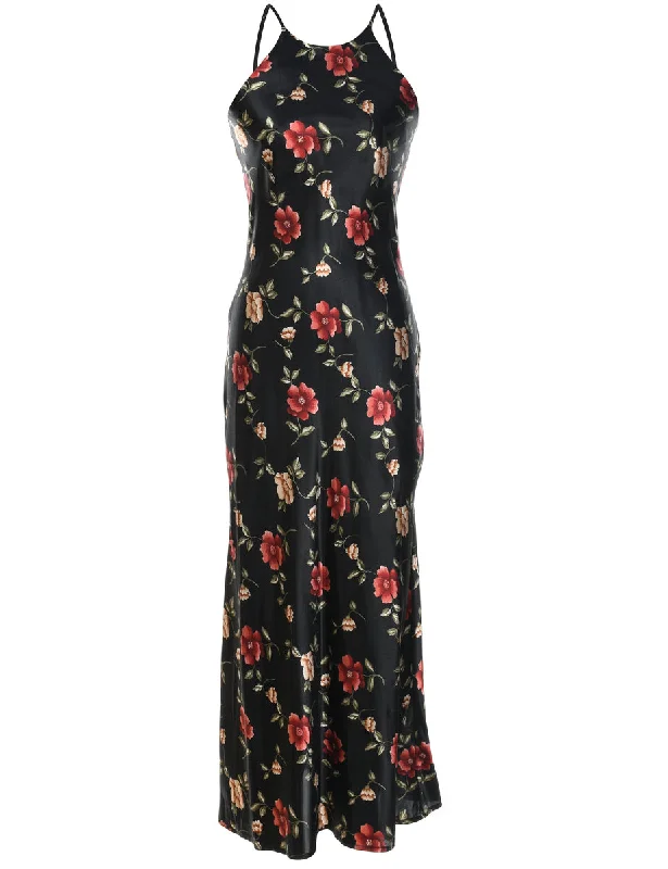 long-sleeve winter jacketFloral Print Black & Red Evening Dress - M