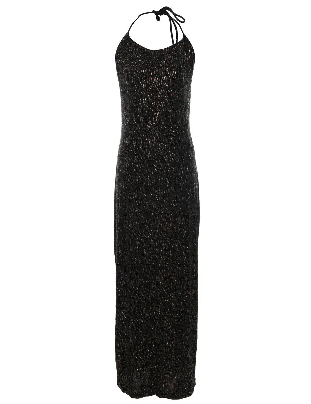 versatile coatBlack & Gold Beaded Sparkly Finish Evening Dress - S