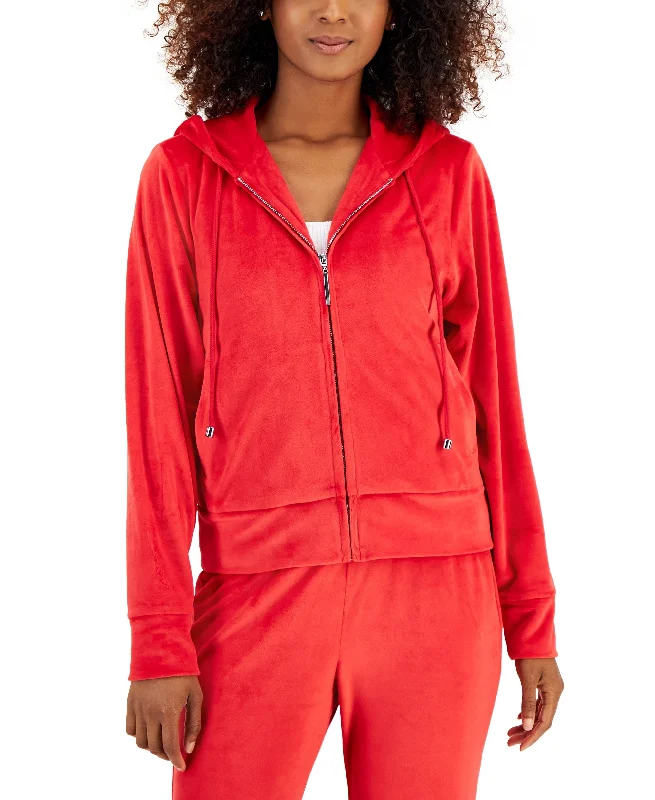 relaxed fit sports hoodieInc International Concepts Womens Velour Zip-Up Hoodie